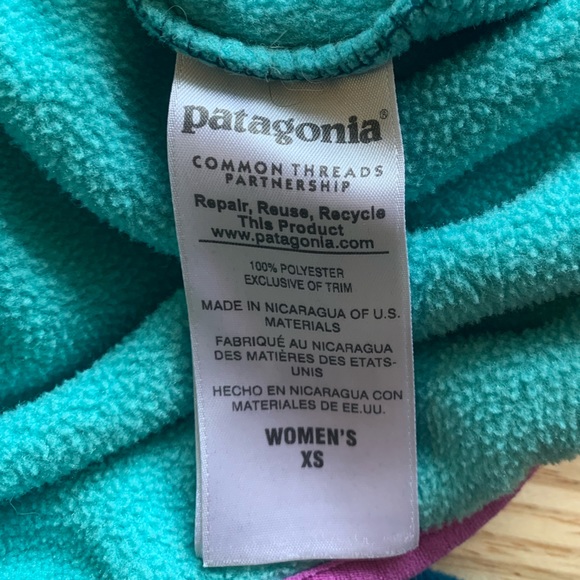 Patagonia Fleece Synchilla Sweater Aqua Turquoise Blue and Pink Colorblock - Picture 8 of 11